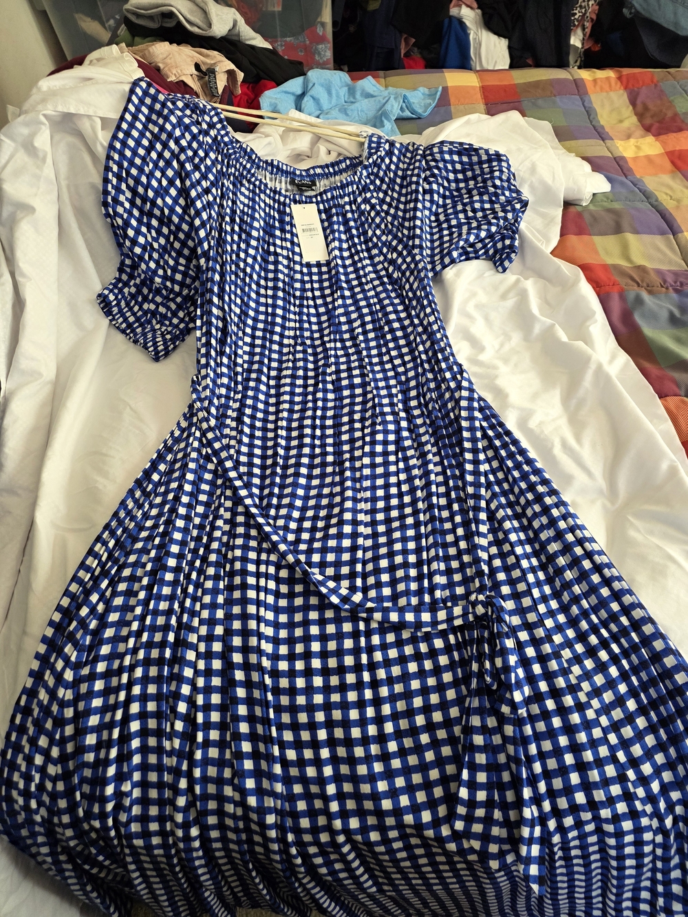 Evans Blue and White Gingham Midi Dress